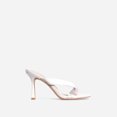 Chica Perspex Square Toe Thong Kitten Heel Mule In White Faux Leather, White