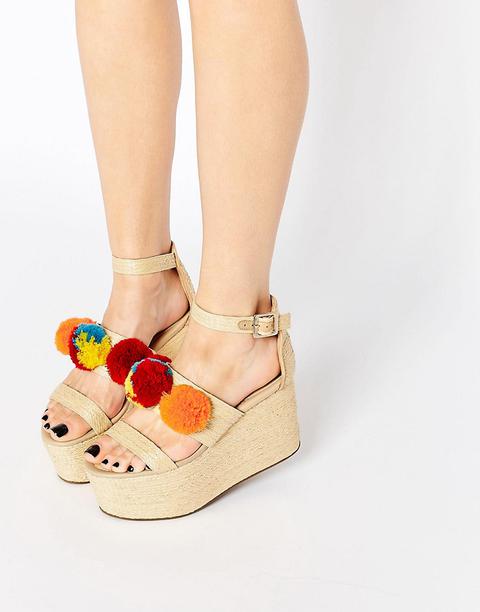 Sandalias De Cuña Con Pompones Together De Asos