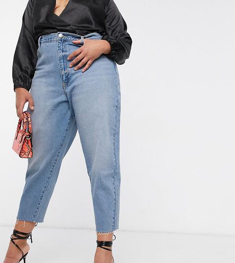 Asos Design Curve Balloon Leg Boyfriend Jeans In Mid Blue Wash-azul