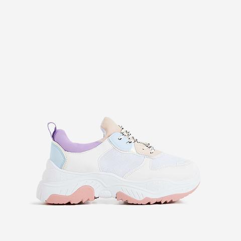 Alessio Chunky Sole Trainer In White And Pink, White