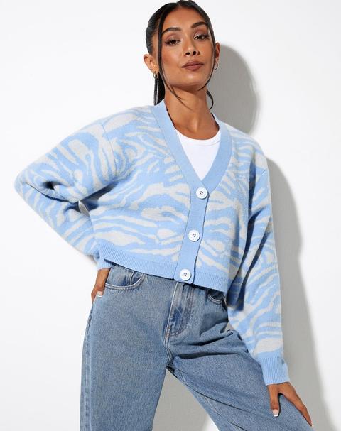 Olina Cropped Cardi In Zebra Blue Grey