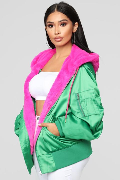 Life In Color Bomber Jacket - Green/fuchsia