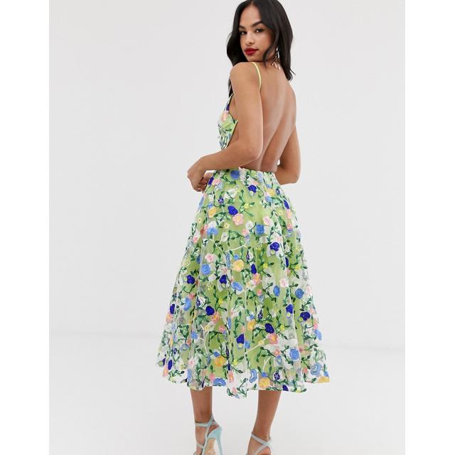 asos edition floral embroidered halter prom midi dress