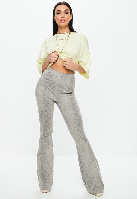 Grey Snake Flared Trousers
