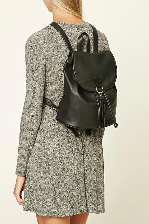 Tasseled Faux Leather Backpack