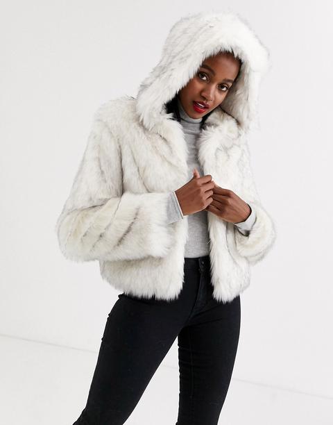 Asos Design Hooded Faux Fur Jacket In White