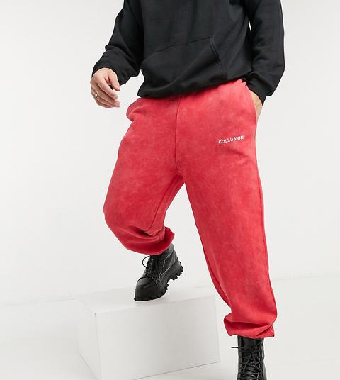 Collusion Oversized Joggers In Red Acid Wash