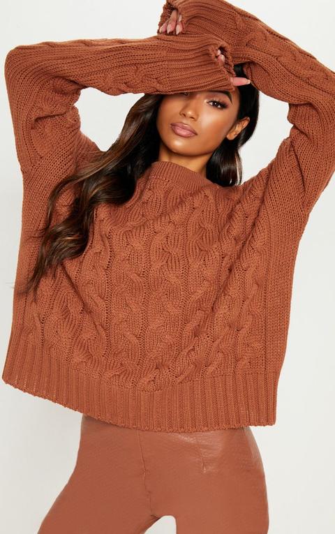 Tan Cable Detail Knitted Jumper