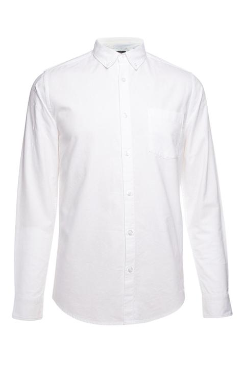 Camisa Oxford De Manga Larga Blanca