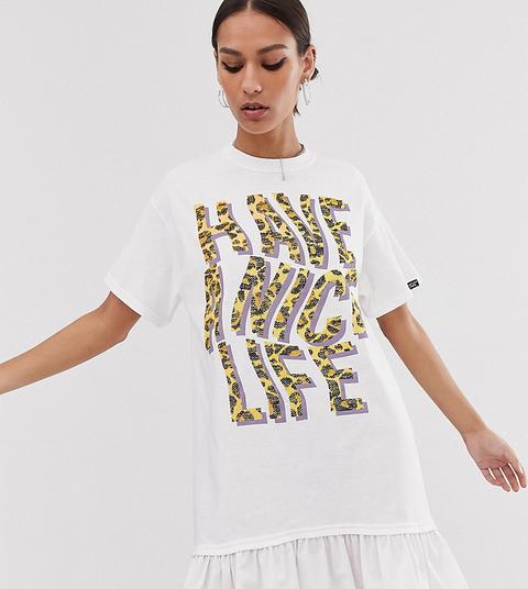 Vintage Supply Exclusive Smock T-shirt Dress With Peplum Hem And Have A Nice Life Print-white
