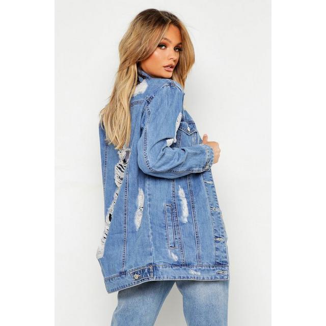 Distressed longline denim on sale jacket