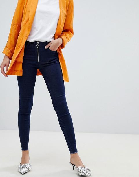 Vila - Jeans Skinny Con Zip Sul Davanti - Navy