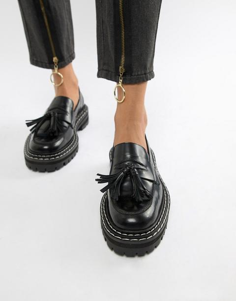 Asos Design Machine Premium Leather Chunky Tassel Loafers-black