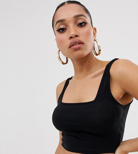 Asos Design Petite Crop Square Neck Cami In Black