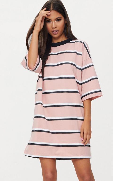 Pink Striped Oversized Boyfriend T Shirt Dress