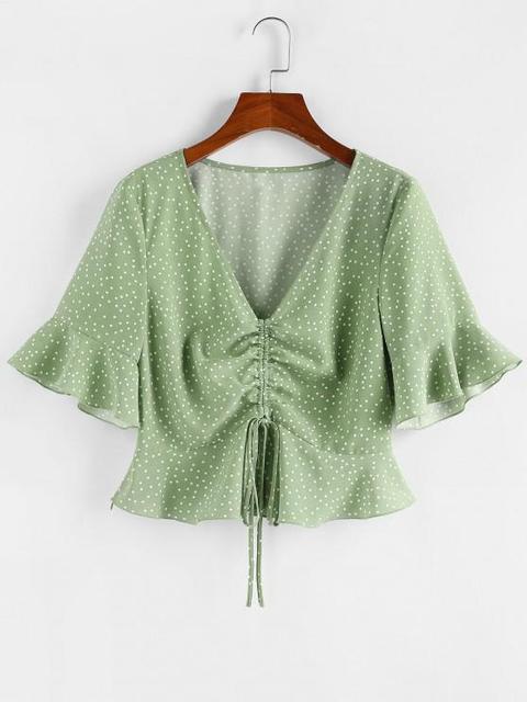 Zaful Blusa De Peplum Con Manga Acampanada Light Green