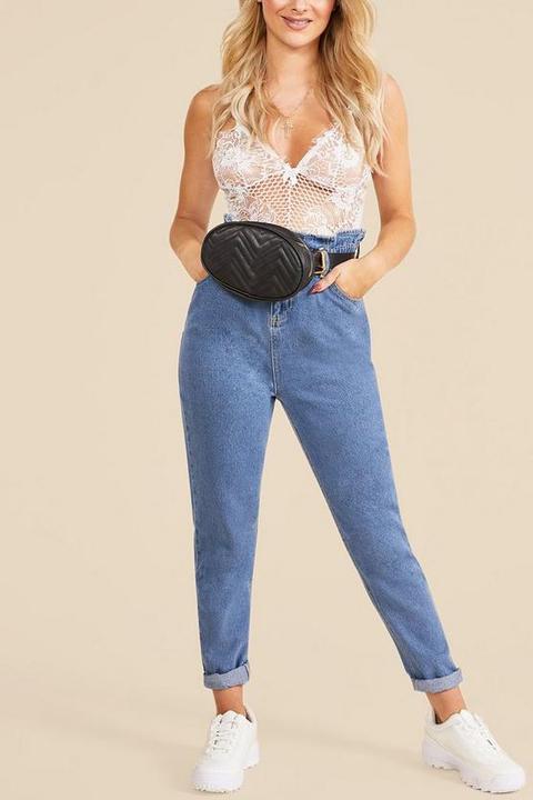 Elastic Ruffle Waist Mom Jeans