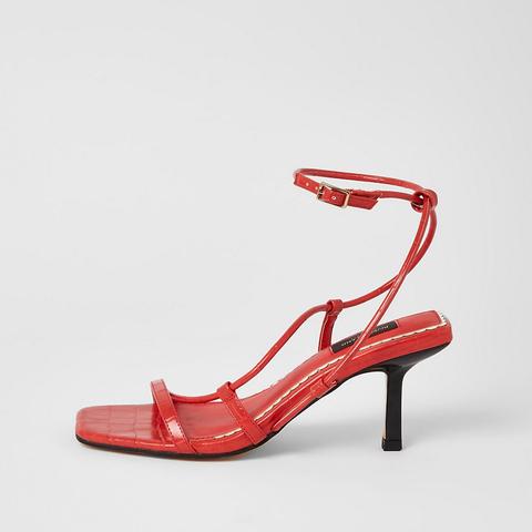 Red Square Toe Wide Fit Midi Heel Sandals