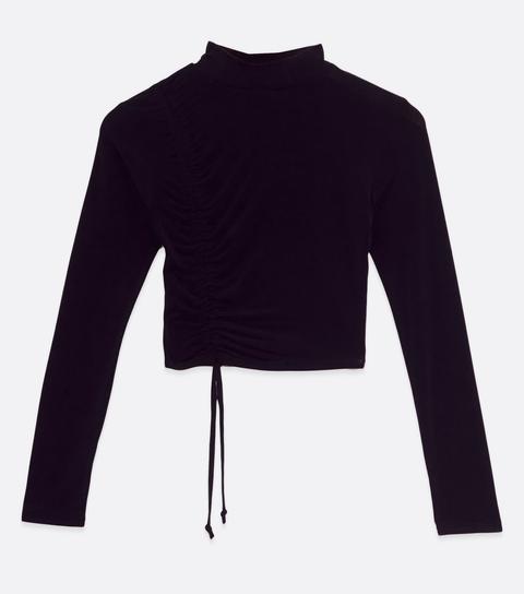 Black Ruched Side High Neck Long Sleeve Top New Look