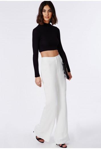 Megane White High Waisted Palazzo Trousers