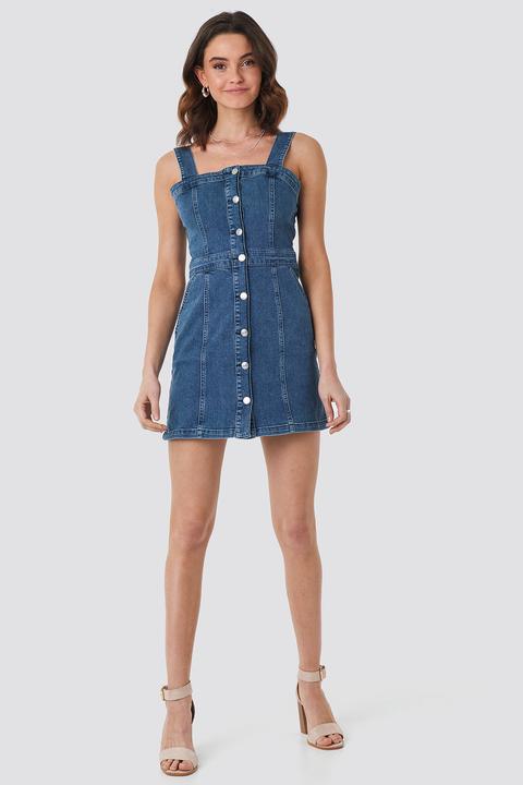 Pinafore Mini Denim Dress Blau