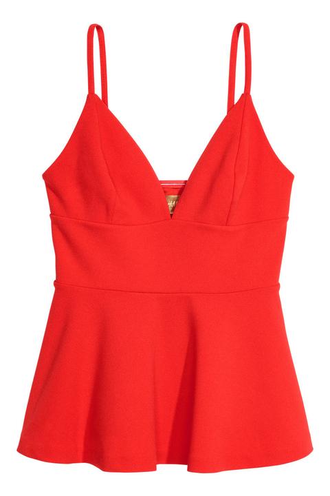 H & M - Top In Tessuto Increspato - Rosso