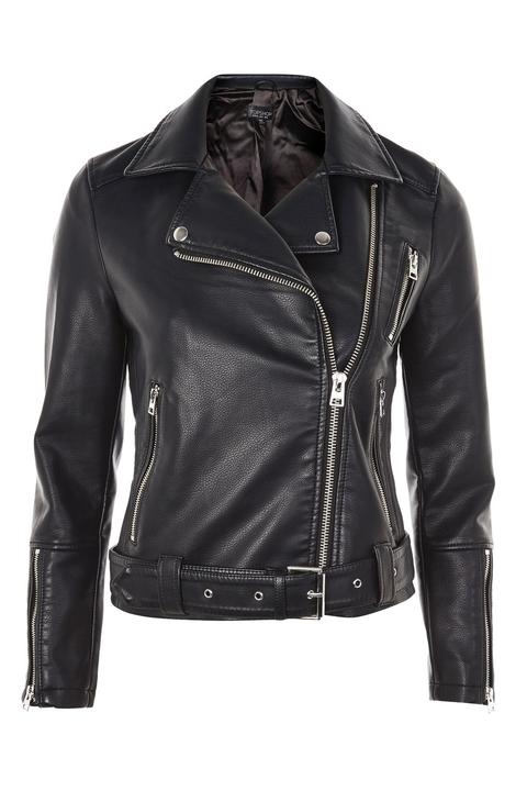 Womens Faux Leather Biker Jacket - Black, Black