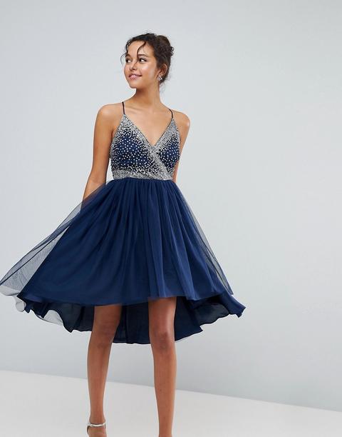 Asos - Ballerina - Vestito Midi In Tulle Glitterato - Navy