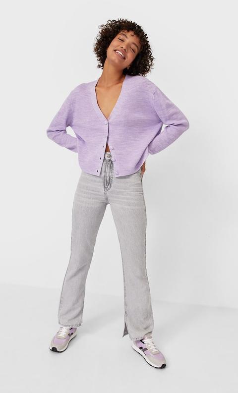 Stradivarius Cardigan Basique Avec Boutons Femme Mauve Xs