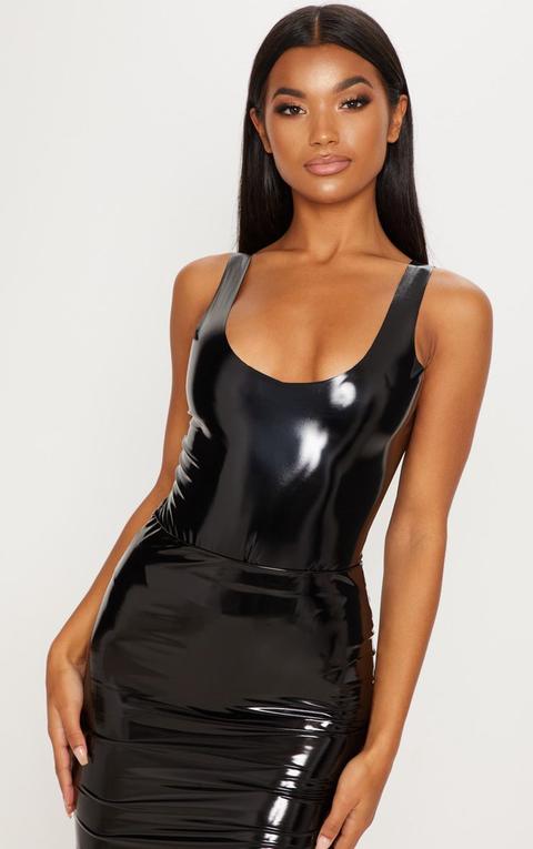 Black Vinyl Scoop Neck Bodysuit