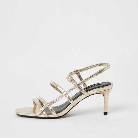 Gold Metallic Strappy Skinny Heel Sandals