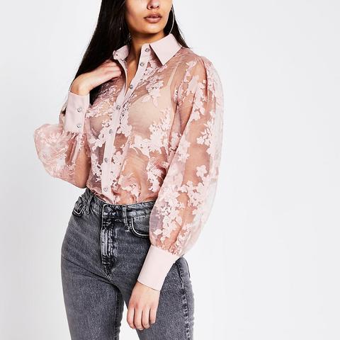 Light Pink Floral Organza Sheer Shirt