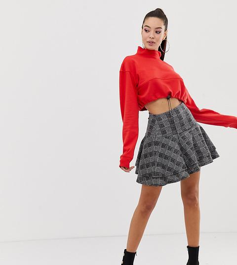 Missguided Pleated Panelled Tiered Mini Skirt In Grey Check