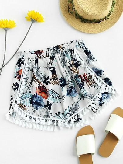 Shorts De Flores Con Borlas