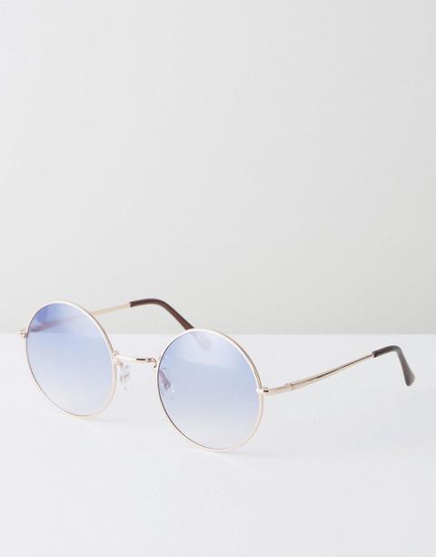 Gafas De Sol Redondas Doradas Con Lentes En Azul Desgastado De Asos