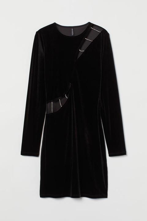 Cut-out Velour Dress - Black