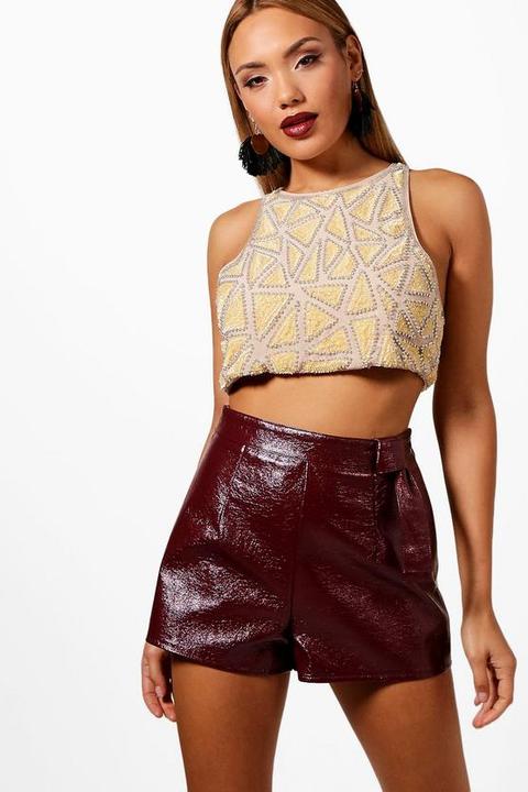 Embellished Stud & Sequin Lace Up Crop