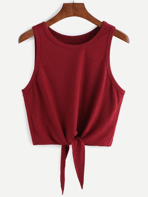 Top Cordón Delantero Crop Tank - Borgoña