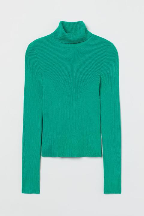 Rib-knit Polo-neck Jumper - Green