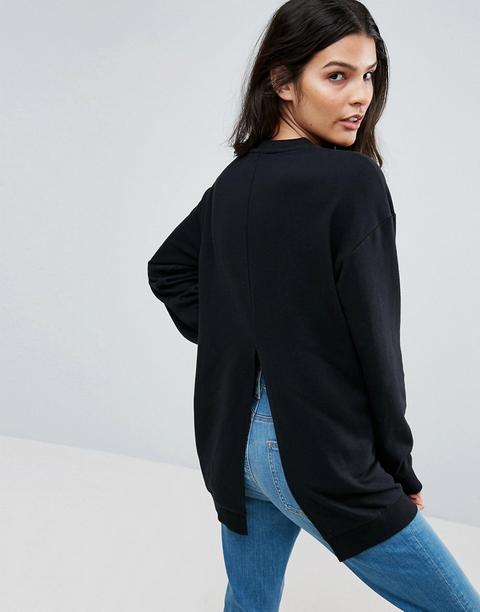 Asos - Felpa Lunga Con Spacco Sul Retro - Nero