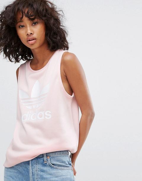 Adidas Originals - Canotta Ampia Rosa Pallido Con Trifoglio - Rosa