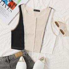 Top Tank Ribete Con Puntada De Color Combinado