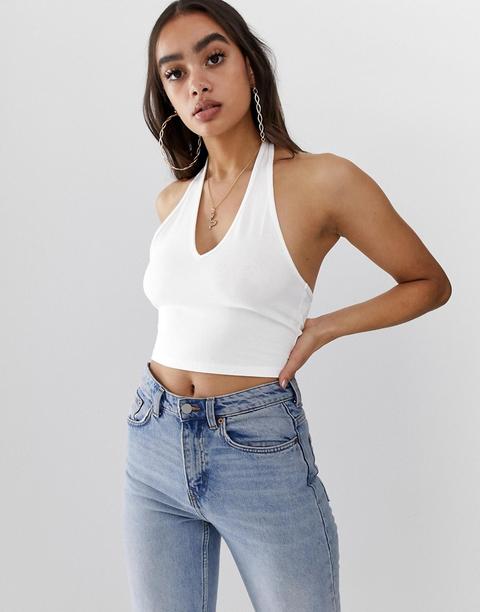 Top Corto Blanco Con Cuello Halter De Asos Design