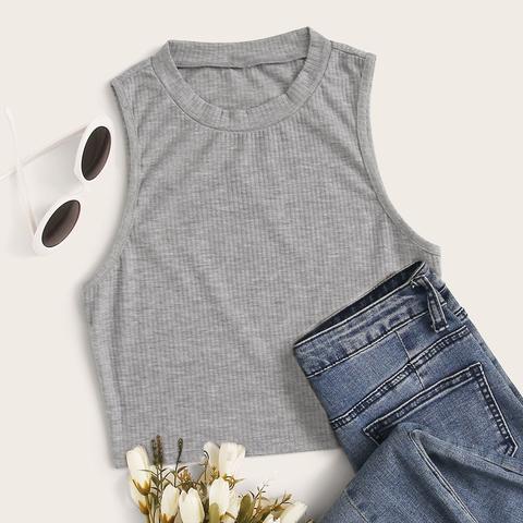 Ribbed Heathered Knit Tank Top