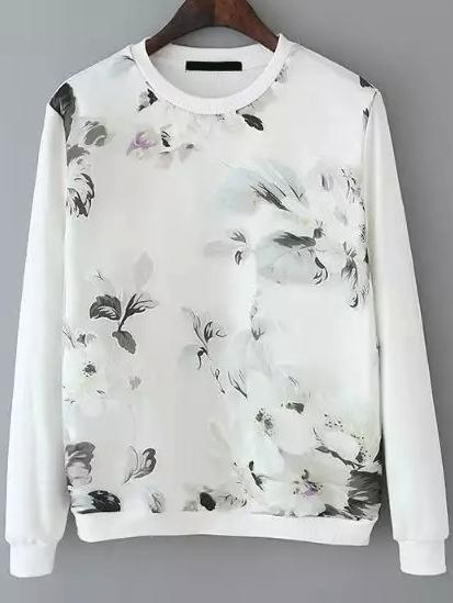 Sudadera Flor Estampada-blanco