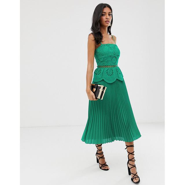 asos green pleated midi dress