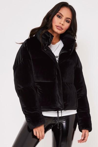 Zara Black Velvet Puffer Jacket from 