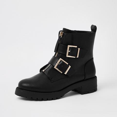 chunky black buckle boots
