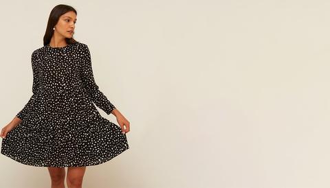 Black And White Spot Coryn Smock Mini Dress