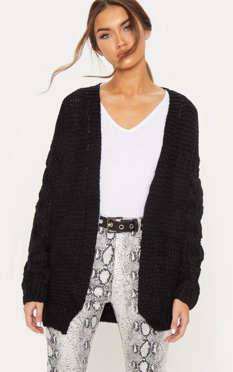 Black Contrast Knit Cardigan